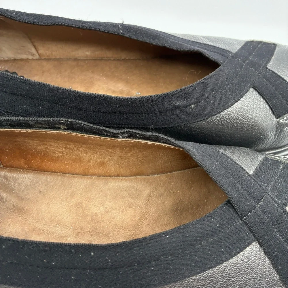 Fly London Bobi Wedge Loafers Womens 41 10 Black Metallic Leather Slip On Shoes